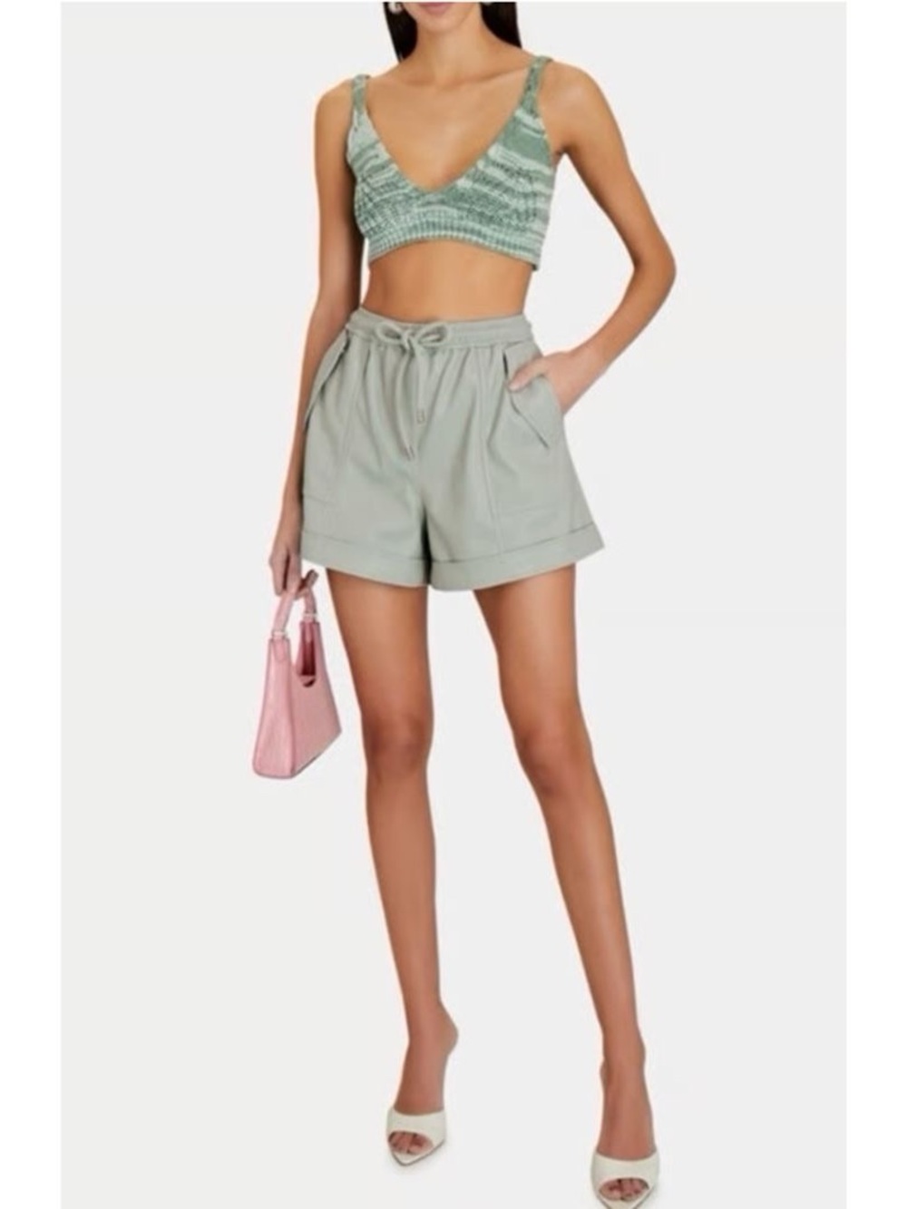 Jonathan Simkhai Doah Vegan Leather Shorts | XS | Sage Green